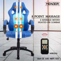 Heated Massage Office Chair Wireless 8 Point Racing Chair PU - Blue