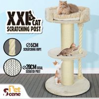 2-Level Cat Scratcher Post Scratching Pole Climbing Frame with Rope 124CM
