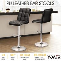 2x New PU Leather Bar Stools Kitchen Dining Chair Barstool Gas Lift - Black