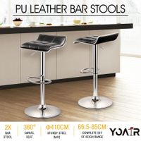 2x New Slim PU Leather Bar Stools Gas Lift Kitchen Dining Chair -Black