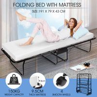 Portable Folding Camping Bed with White Mattress Indoor/Outdoor -Single 

