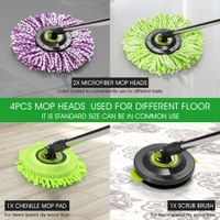 DR FUSSY Replacement Spin Mop Microfiber Mop Heads & Scrub Brush Attachment 4pcs/set