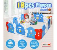 ABST 18-Sided Kids Play Pen Colorful Castle-shaped Baby Playpen with Game Panel & Basketball Set