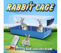 Rabbit Hutch Bunny Cage Pet House Mobile Safety Pen Small Animal Home Water Bottle 120cm