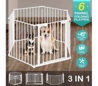 3-in-1 Metal Safety Playpen Puppy Kids with Double Locking System - White
