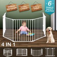 Pet Safety Gate Fence Dog Playpen Kids Enclosure Puppy Barrier Baby Activity Centre Play Yard Double Locking System Metal White 3 In 1