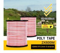 2 x 600M Roll Polytape Electric Stainless Steel UV Stabilized Fence Poly Tape Wire for Livestock