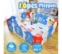 ABST 16-Sided Kids Play Pen Colorful Castle-shaped Baby Playpen with Game Panel & Basketball Set