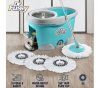 DR FUSSY 9L Magic Spin Swivel Mop Bucket System with 4 Bonus Heads - Blue