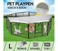 Pet Playpen Dog Cat Enclosure Ferret Fence Rabbit Exercise Cage Fabric Cover 100x80CM/Panel 8 Panels L