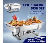 3 x 3L Bain Marie Bow Chafing Dishes Stainless Steel Buffet Warmer Stackable Set