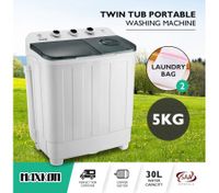 Maxkon 5KG Twin Spin Washing Machine Portable Top Load Washer Dryer - Grey