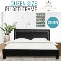 LUXDREAM Black PU Leather Bed Frame-Queen