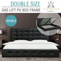 LUXDREAM Black PU Leather Gas Lift Bed Frame-Double

