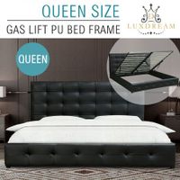 LUXDREAM Black PU Leather Gas Lift Bed Frame-Queen

