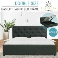 LUXDREAM Gas Lift Charcoal Linen Bed Frame-Double

