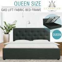 LUXDREAM Gas Lift Charcoal Linen Bed Frame-Queen

