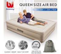 Bestway Air Bed Inflatable Blow Up Mattress Queen Size w/Built-in Pump & Travel