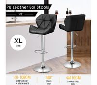2 x PU Gas Lift Bar Stool Height Adjustable Kitchen Dining Swivel Chair - Black