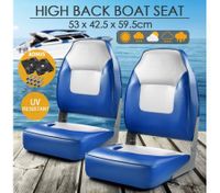 Pair of Fishing Boat Seat Extra High Back with Swivel Base Blue