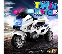 Kids Motorcycle Electric Ride on Toy Police Motorbike w/ 3 Wheels - White