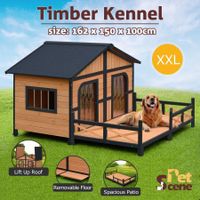 XXL Wooden Dog Kennel 2 Door All-Weather Pet House w/Patio & Window - Black