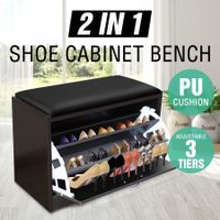 15 Pair Shoe Cabinet Wooden Storage Bench Footwear Stand w/ PU Cushion Seat