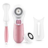 Face and Body Skin Cleansing Brush System with 3 Detachable Brush Heads and Handle 