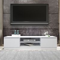 TV Stand Entertainment Unit 2 Doors Wooden Storage Cabinet Furniture - White