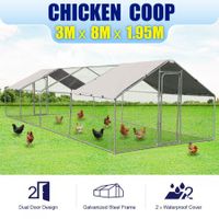 Chicken Coop Metal Extra Large Rabbit Hutch Duck Outdoor Cage Puppy Enclosure Guinea Pig House 3 x 8 x 1.95m
