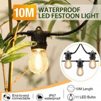 10M Waterproof LED Festoon String Lights w/11 Bulbs