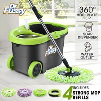 Spin Mop Bucket System Stainless Steel Basket With 4 Strong Mop Heads DR FUSSY