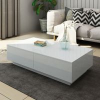 Modern Coffee Table 4-Drawer Side Table High Gloss Living Room Furniture - White
