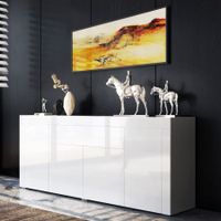 Modern Sideboard Buffet High Gloss Storage Cabinet 4 Doors Cupboard Table - White