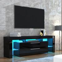 TV Stand Entertainment Unit 2 Drawers Storage Cabinet Wood Furniture - Black