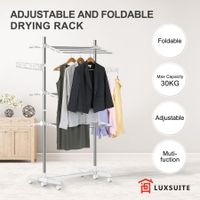 New Foldable Clothes Airer Drying Rack Indoor Outdoor Laundry Hanger W/ 6 Wheels
