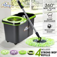 Spin Mop Bucket 360 Degree System Adjustable Handle With 4 Swivel Mops DR FUSSY