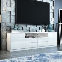 180cm TV Stand Cabinet Wood Entertainment Unit Gloss Storage Shelf w/4 Drawers & 2 Doors - White