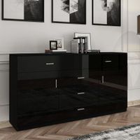 Buffet Table Sideboard Cabinet High Gloss Storage Cupboard w/2 Doors & 5 Drawers - Black