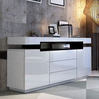 Modern Buffet Sideboard Cabinet High Gloss Storage Cupboard w/2 Doors & 3 Drawers - White