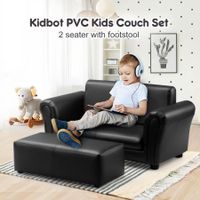 Kidbot Kids 2 Seater Sofa Couch Armchair Children Lounge Chair Double w/Footstool - Black