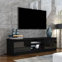 160cm TV Stand Cabinet 2 Doors High Gloss Wood Entertainment Unit Storage Shelf - Black