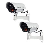 2 * Outdoor-Indoor Fake Dummy Security Surveillance CCTV Red Flash Light IR Camera Silver