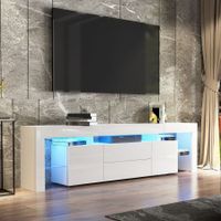 200cm TV Stand Cabinet LED Entertainment Unit Wood Storage Furniture w/2 Drawers & 2 Doors - White