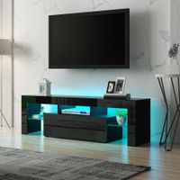 130cm TV Stand Cabinet LED Entertainment Unit Gloss Wood Storage Drawer - Black