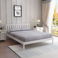 Wooden Bed Frame Queen Size Mattress Base Pine Platform Bedroom Furniture - White