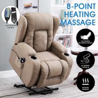Electric Massage Chair Linen Fabric Recliner Sofa Lift Motor Swivel Armchair 8 Point Heating Seat