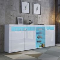 180cm White Buffet Sideboard Modern 3 Doors Cabinet Storage Cupboard Gloss Front Table w/RGB LED