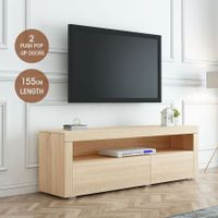 155cm TV Bench Wooden Television Stand 2 Push Pop-up Doors-Oak