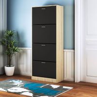 60 Pairs Wooden Shoe Cabinet Organiser Rack Storage Cupboard Shelf 4 Doors Black Front Oak Body
